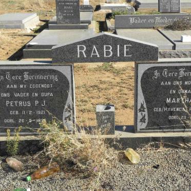 RABIE Petrus P.J. 1921-1999 &amp; Martha J. HAVENGA 1932-1995