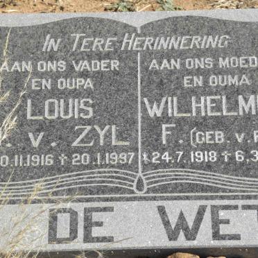 WET Louis J. van Zyl, de 1916-1997 &amp; Wilhelmina F. V. RIET 1918-1994