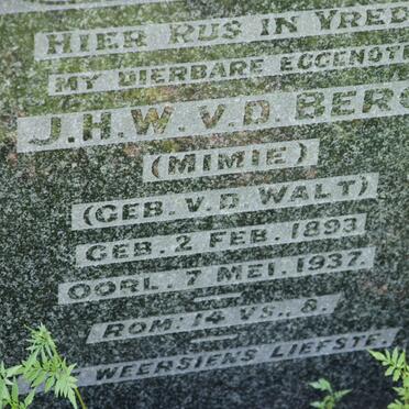 BERG J.H.W., v.d. nee V. D. WALT 1893-1937