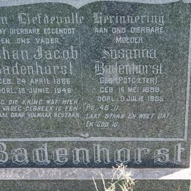 BADENHORST Johan Jacob 1886-1946 &amp; Susanna POTGIETER 1868-1955