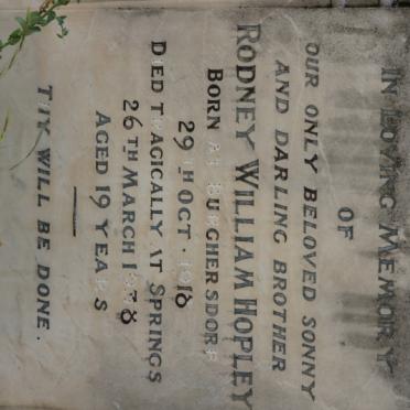 HOPLEY Rodney William 1918-1938