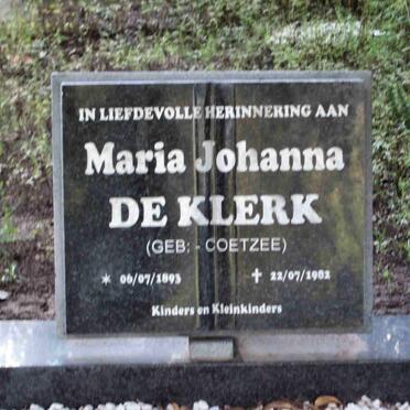 KLERK Maria Johanna, de nee COETZEE 1893-1982