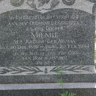 KRUGER M.S. nee HUMAN 1899-1944