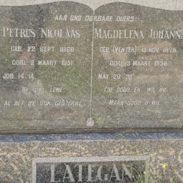 LATEGAN Petrus Nicolaas 1868-1951 &amp; Magdalena Johanna VENTER 1875-1896