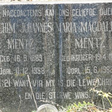 MENTZ Joachim Johannes 1889-1958 &amp; Maria Magdalena KRUGER 1893-1962