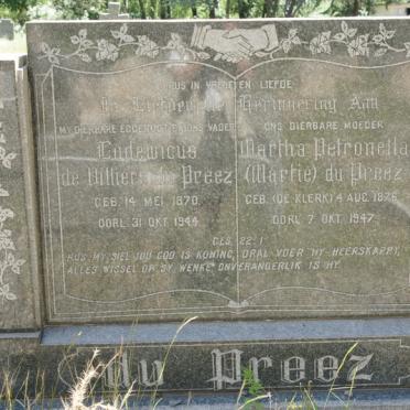 PREEZ Lodewicus de Villiers, du 1870-1944 &amp; Martha Petronella DE KLERK 1876-1947