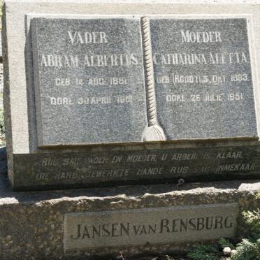 RENSBURG Abram Albertus, Jansen van 1881-1951 &amp; Catharina Aletta ROODT 1883-1951
