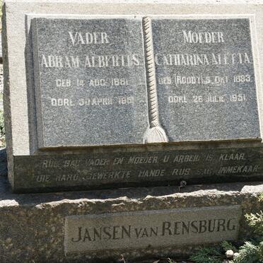 RENSBURG Abram Albertus, Jansen van 1881-1951 &amp; Catharina Aletta ROODT 1883-1951