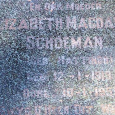 SCHOEMAN Elizabeth Magdalena nee HATTINGH 1913-1955