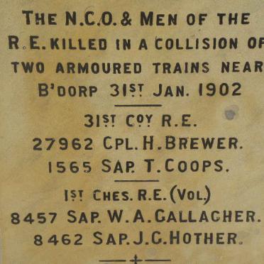 8. Killed in a collision between two armoured trains near Burghersdorp 1902