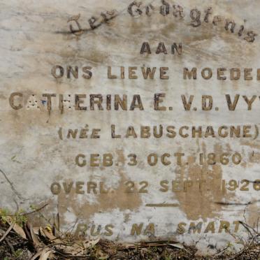 VYVER Catherina E., v.d. nee LABUSCHAGNE 1860-1926