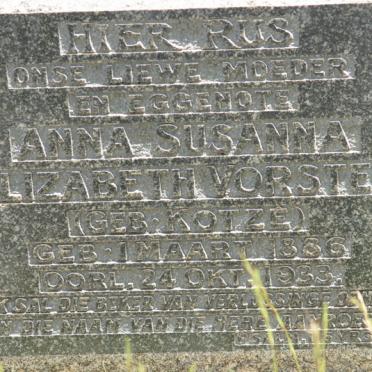 VORSTER Anna Susanna Elizabeth nee KOTZE 1886-1933