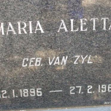 WET Maria Aletta, de nee VAN ZYL 1895-1968