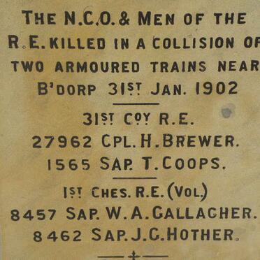 2. Killed in a collision between two armoured trains near Burghersdorp 1902