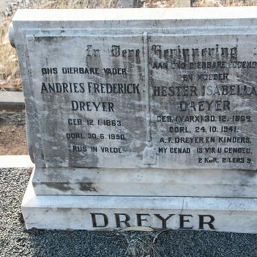 DREYER Andries Frederick 1863-1950 &amp; Hester Isabella MARX 1869-1941