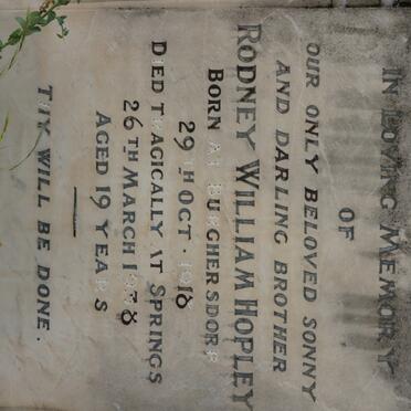 HOPLEY Rodney William 1918-1938