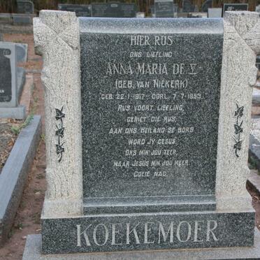 KOEKEMOER Anna Maria de V. nee VAN NIEKERK 1917-1953