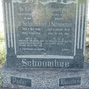 SCHOOMBEE W. 1889-1948 &amp; E.J. 1879-1968