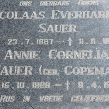 SAUER Nicolaas Everhardus 1887-1944 &amp; Annie Cornelia COPEMAN 1888-1980