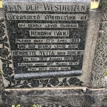 WESTHUIZEN Hendrik, van der -1952 :: BOHLING Henriette 1903-1975