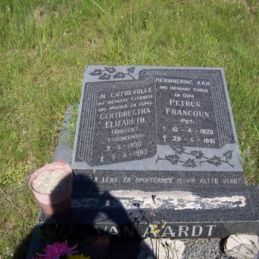 AARDT Petrus Francous, van 1926-1991 &amp; Gertbregtha Elizabeth SCHEEPERS 1930-1983