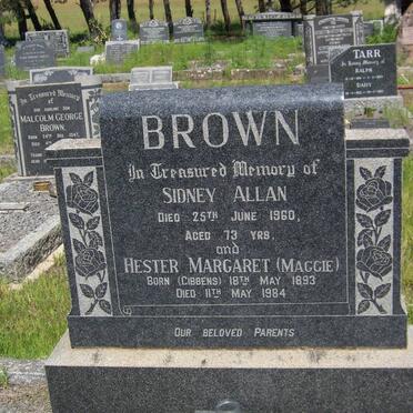 BROWN Sidney Allan -1960  &amp; Hester Margaret GIBBENS 1893-1984