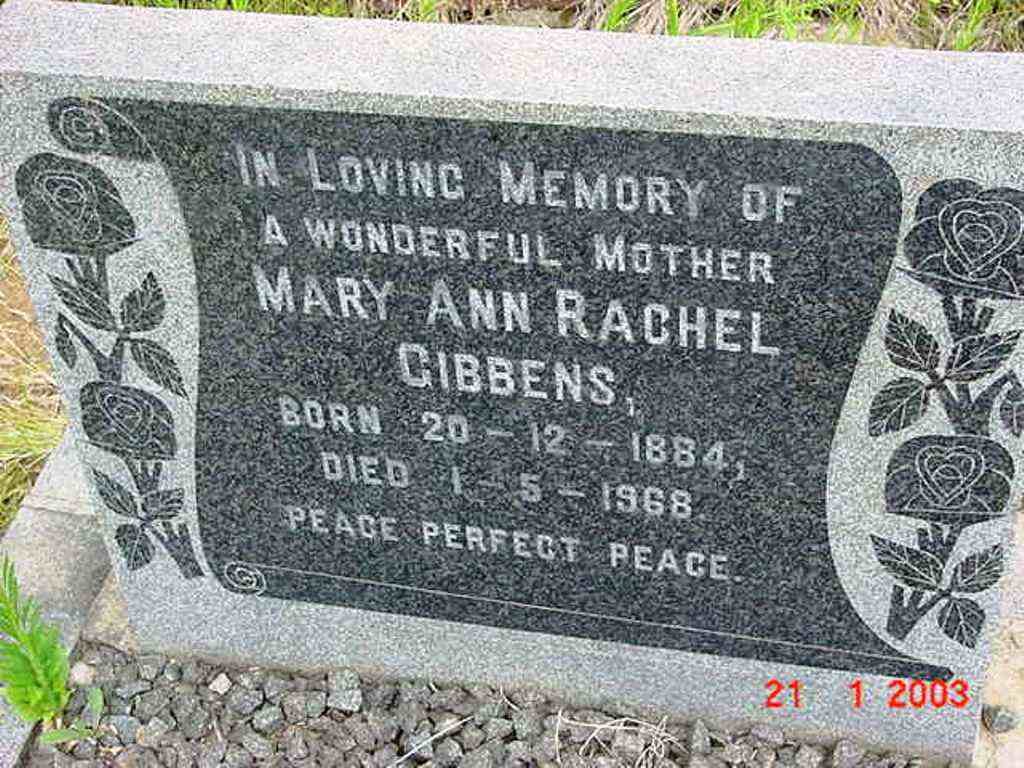 GIBBENS Mary Ann Rachel 1884-1968