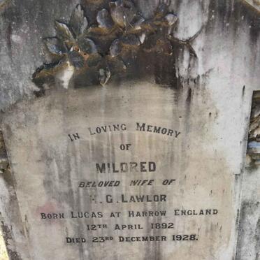 LAWLOR Mildred nee LUCAS 1892-1928