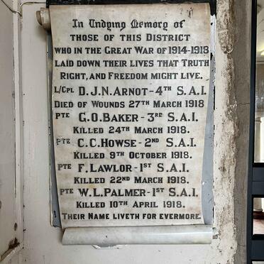 ARNOT D.J.N. -1918 :: BAKER G.O. -1918 :: HOWSE C.C. -1918 :: LAWLOR F. -1918 :: PALMER W.L. -1918