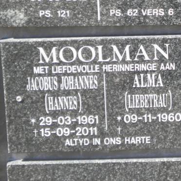 MOOLMAN Jacobus Johannes 1961-2011 &amp; Alma LIEBETRAU 1960-