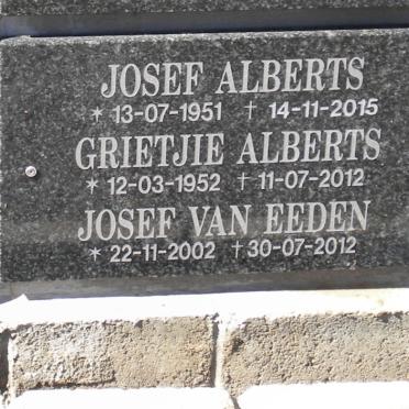 ALBERTS Josef 1951-2015 :: ALBERTS Grietjie 1952-2012 :: VAN EEDEN Josef 2002-2012