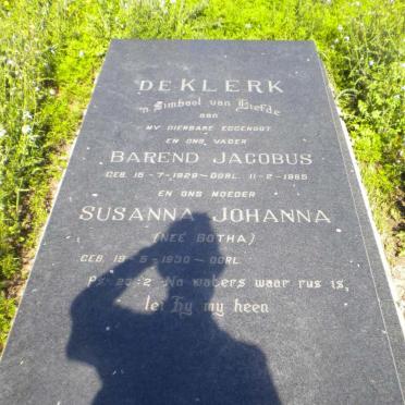 KLERK Barend Jacobus, de 1929-1985 &amp; Susanna Johanna BOTHA 1930-