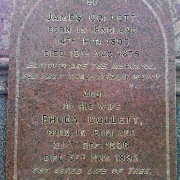 COLLETT James 1800-1875 &amp; Rhoda 1806-1895