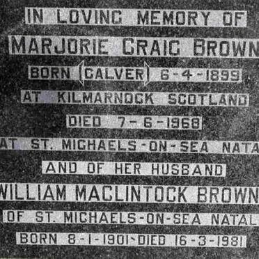 BROWN William MacLintock 1901-1981 &amp; Marjorie Craig CALVER 1899-1968