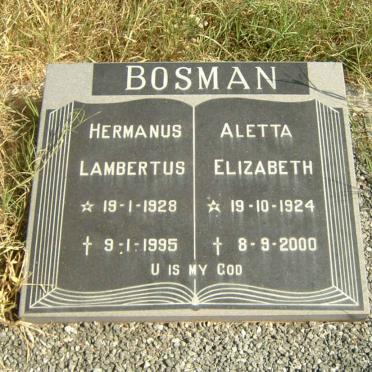 BOSMAN Hermanus Lambertus 1928-1995 &amp; Aletta Elizabeth 1924-2000
