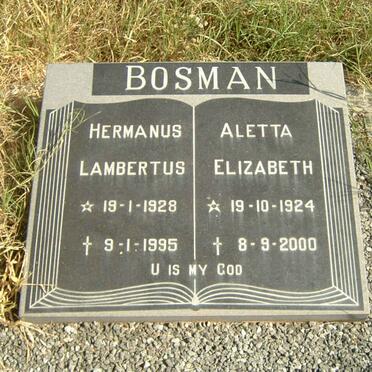 BOSMAN Hermanus Lambertus 1928-1995 &amp; Aletta Elizabeth 1924-2000