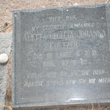 COETZER Aletta Cecelia Johanna nee DE LANGE 1921-1962
