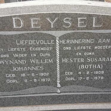DEYSEL Wynand Willem Johannes 1902-1972 &amp; Hester Susarah BOTHA 1909-1978