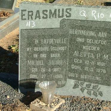 ERASMUS Michiel Jacobus 1887-1966 &amp; Aletta P.M. 1881-1976