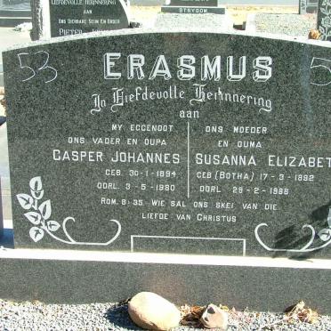 ERASMUS Casper Johannes 1894-1980 &amp; Susanna Elizabeth BOTHA 1892-1888