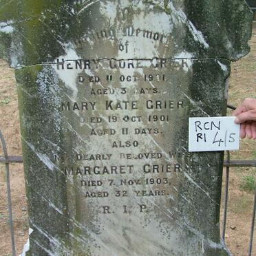 GRIER Margaret -1903 :: GRIER Henry Gore -1901 :: GRIER Mary Kate -1901