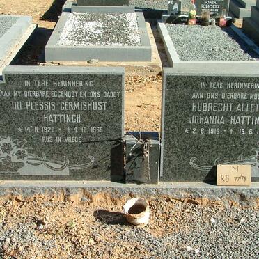 HATTINGH du Plessis Germishust 1920-1969 &amp; Hubrecht Alletta Johanna 1916-1986