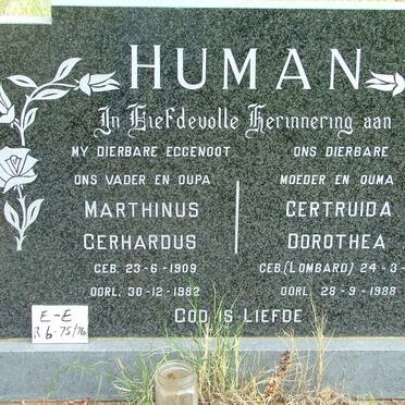 HUMAN Marthinus Gerhardus 1909-1982 &amp; Gertruida Dorothea LOMBARD 1912-1988
