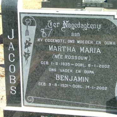 JACOBS Benjamin 1931-2002 &amp; Martha Maria ROSSOUW 1935-2002
