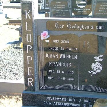KLOPPER Johan Wilhelm Francois 1953-1988