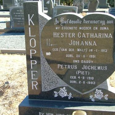 KLOPPER Petrus Jochemus 1910-1993 &amp; Hester Catharina Johanna VAN DER WALT 1913-1991