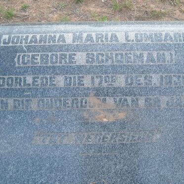 LOMBARD Johanna Maria nee SCHOEMAN -1930