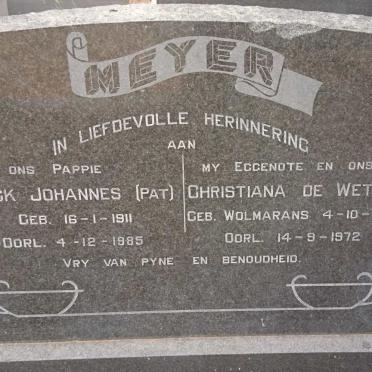 MEYER Frederick Johannes 1911-1985 &amp; Christiana de Wet WOLMARANS 1915-1972