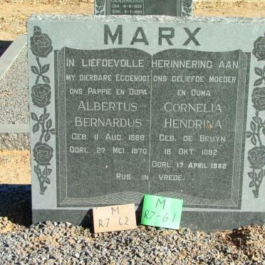 MARX Albertus Bernardus 1888-1970 &amp; Cornelia Hendrina DE BRUYN 1892-1982
