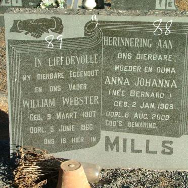 MILLS William Webster 1907-1966 &amp; Anna Johanna BERNARD 1908-2000